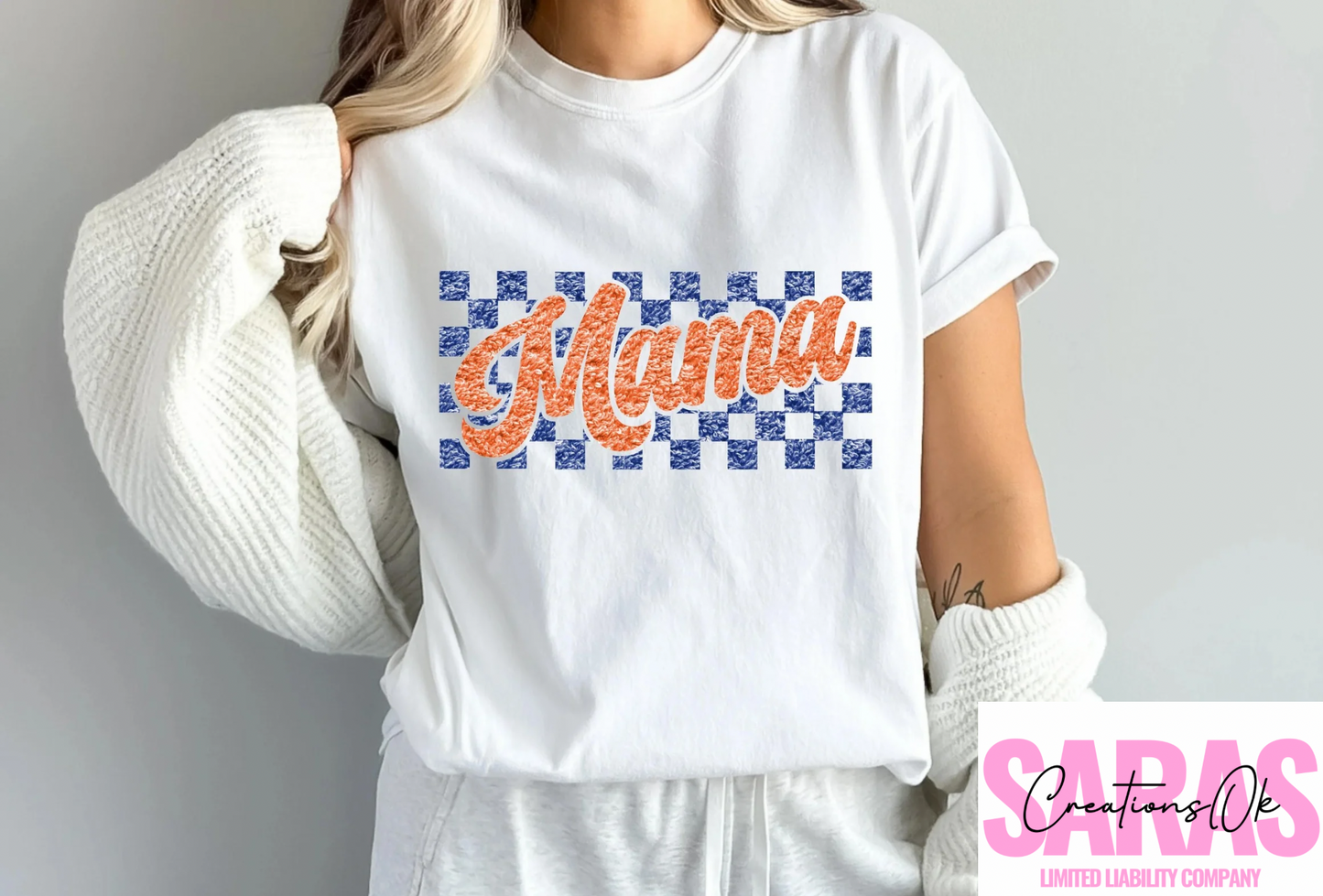 MAMA CHECKERED BLUE/ORANGE Tshirt