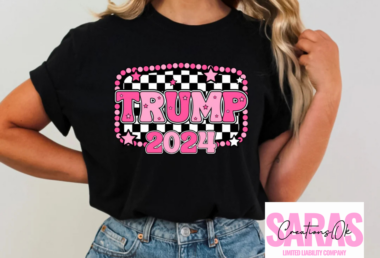 Pink Trump 2024 Checkered Shirt