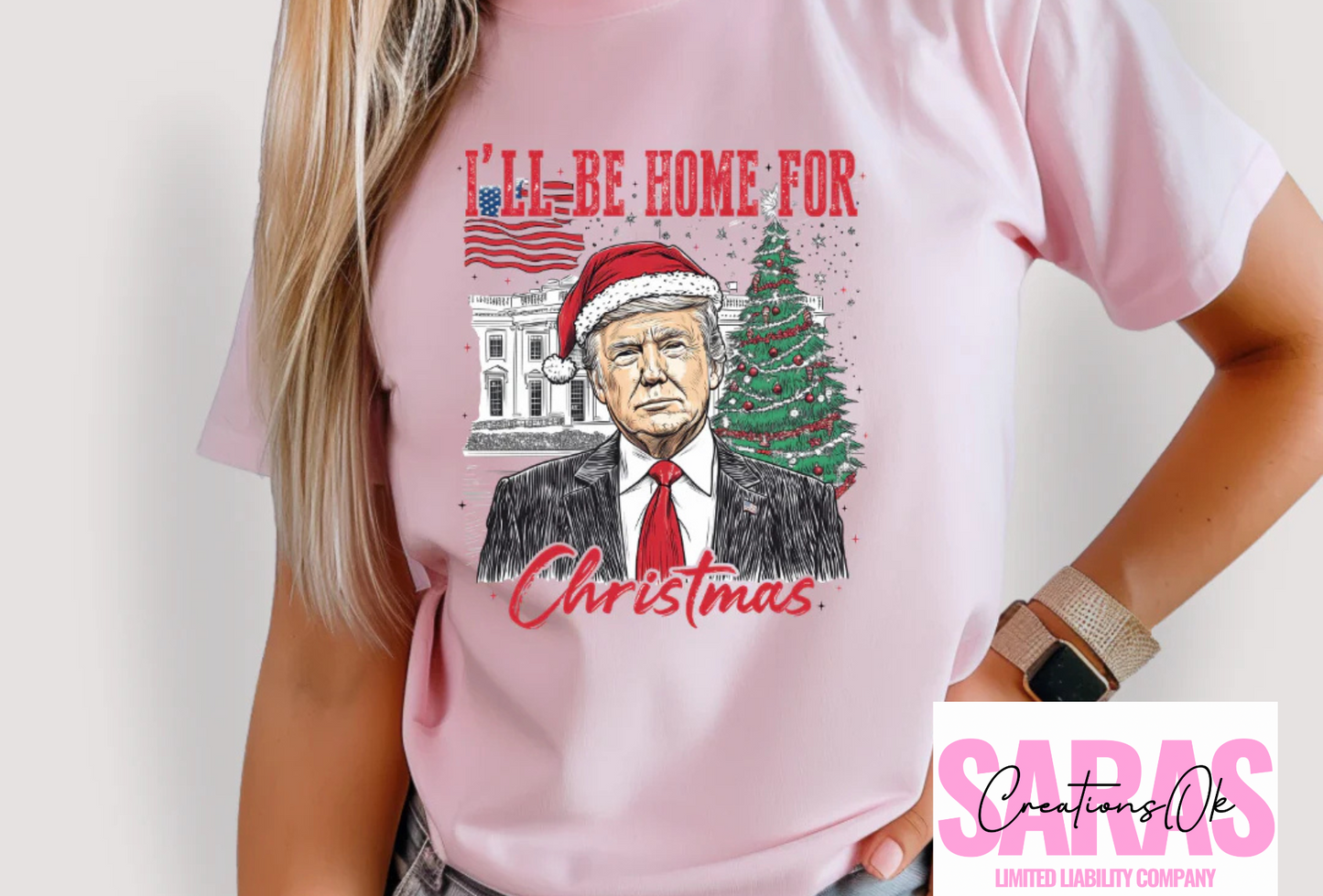 Trump I'll Be Home For Christmas w/ Hat & Tree Shirt