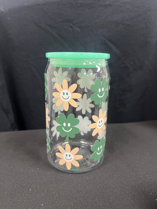 Clover and Flower Plastic Cup w/ Green Lid RTS