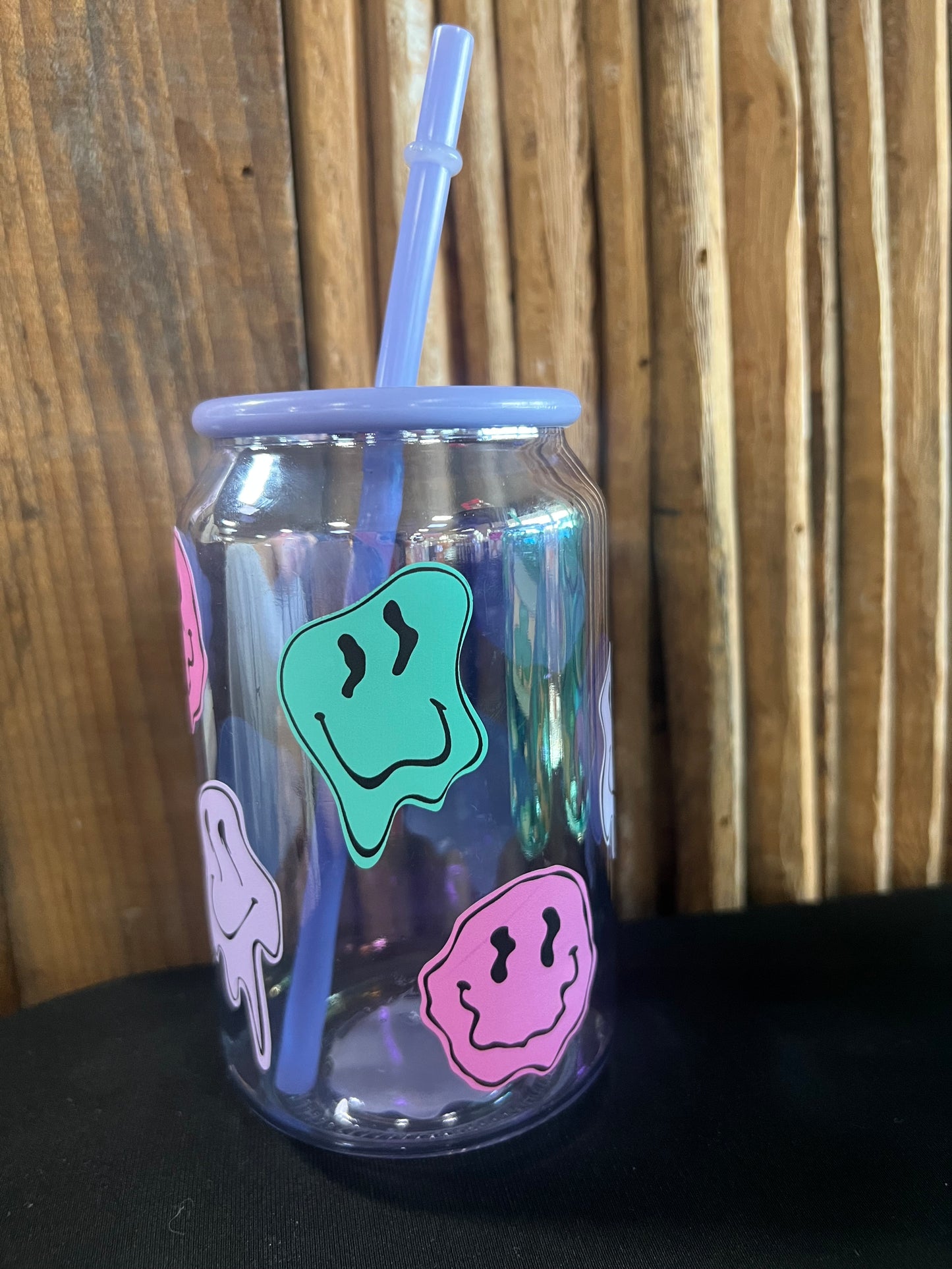 Droopy Smiley Face Purple Glass