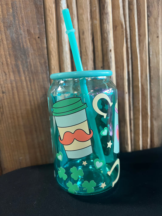 Coffee Cups and Clovers Green Glass