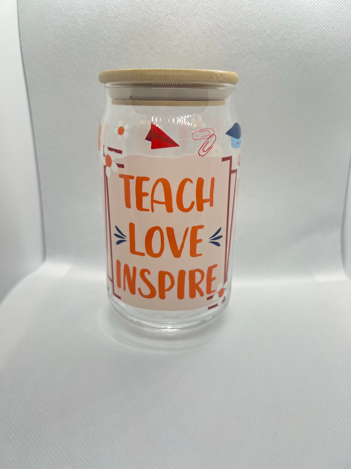 Teach Love Inspire 16oz Glass Can Cup